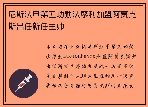 尼斯法甲第五功勋法廖利加盟阿贾克斯出任新任主帅 尼斯法甲第五功勋法廖利加盟阿贾克斯出任新任主帅